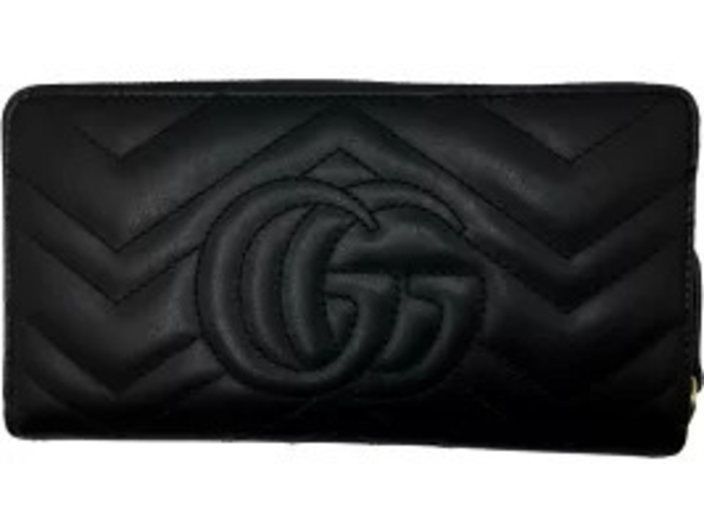 Gucci Wallet Around Zip GG Marmont Black Long Black